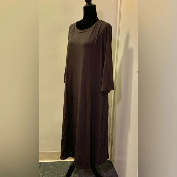 EILEEN FISHER Tencel Stretch Jersey Bateau Neck Midi Dress in Dark Gray - Picture 6 of 11